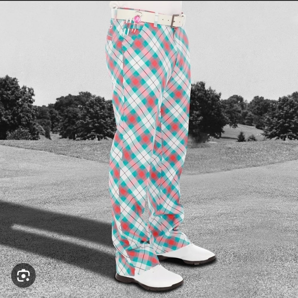 Royal & Awesome Herren Golf Pants Men's Well Plaid Tartan Straight sz 34/30.